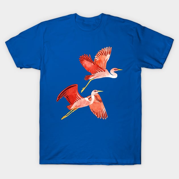 Coral Birds in Flight T-Shirt by micklyn